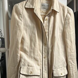 Oscar de la Renta Striped Cream Blazer